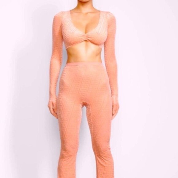 SKIMS Velvet Burnout Logo Glove Crop Top Peach XL - Picture 2 of 12